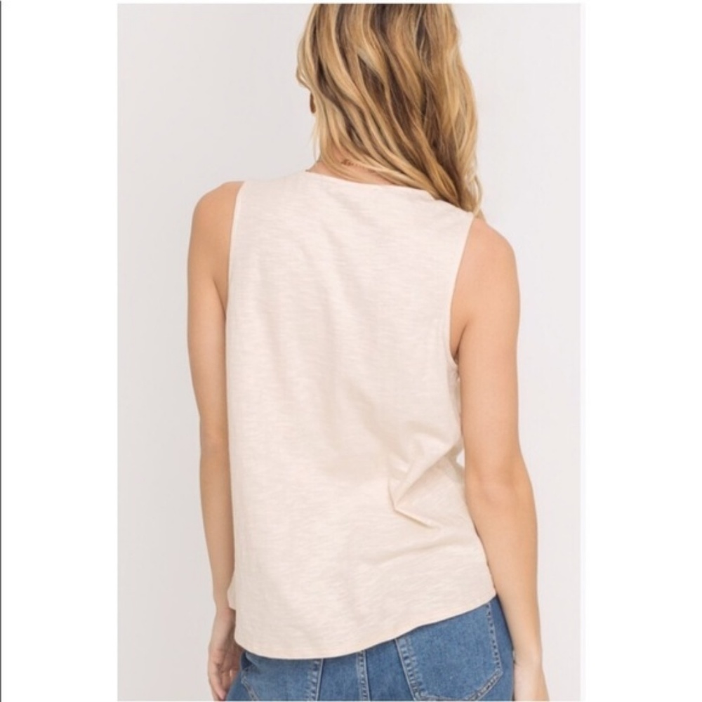 Genevieve Beige V Neck Tie Front Tank - Picture 2 of 4
